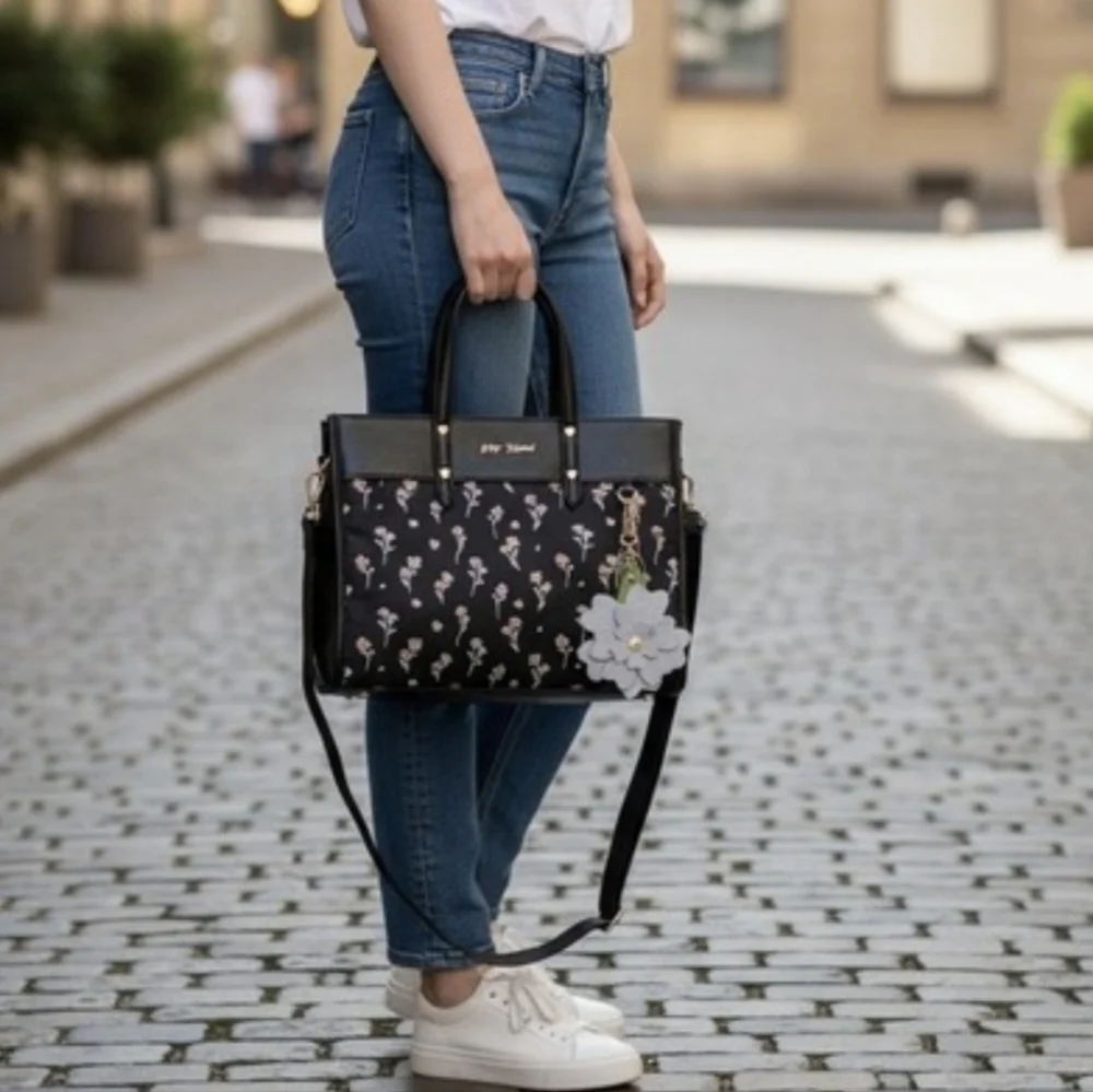 Betsey Johnson Xobeca-Y Tote Crossbody with Flower Charm - Picture 10 of 10